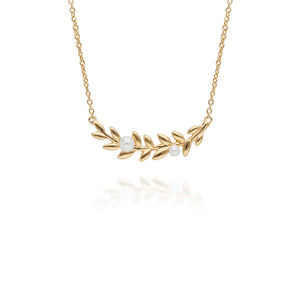 Gold Plated Sterling Silver O Leaf Pearl Necklace