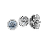 Orecchini con topazio blu rotondi Chaton semplici in argento sterling