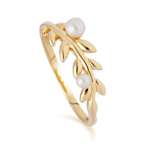 O Leaf Pearl Necklace & Ring Set in Gold Plated 925 Sterling Silver