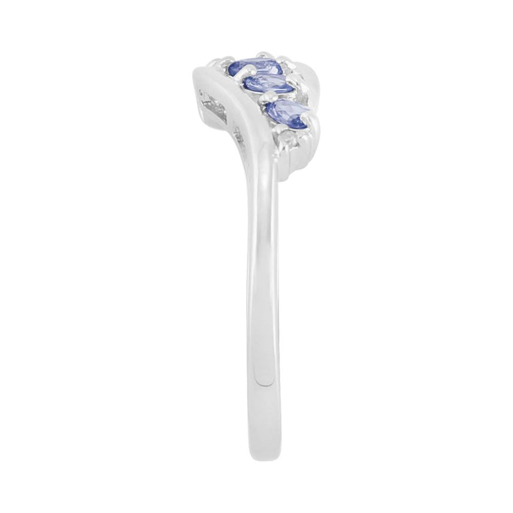 Anello in argento sterling con cinque pietre di tanzanite naturale da 0,36 ct e diamanti contemporanei