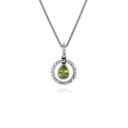 Collana in argento sterling con gocce d'acqua, peridoto e marcasite rotonda da 45 cm