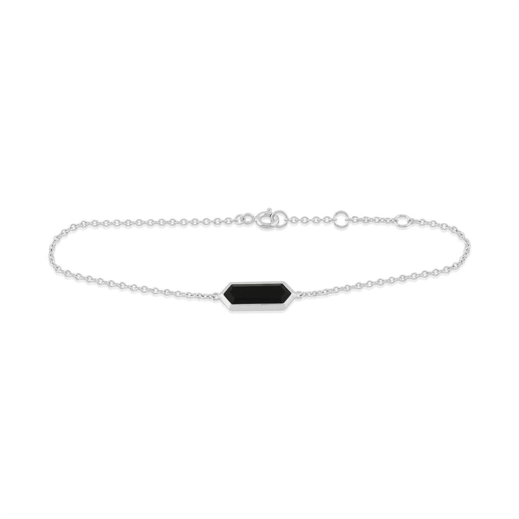 Bracciale geometrico in argento 925 con prisma esagonale in onice nero
