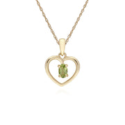 Ciondolo a cuore singolo con pietra ovale in oro giallo peridoto da 9 ct su catena da 45 cm