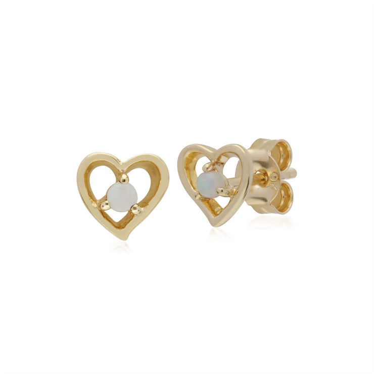 Orecchini con opale cuore pietra singola in oro giallo da 9 ct
