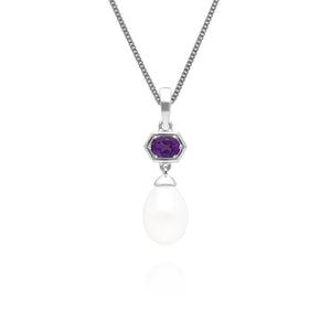 Ciondolo moderno con perla e ametista in argento sterling 925