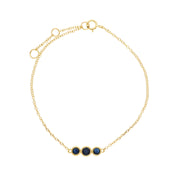 Bracciale con zaffiro, bracciale in oro giallo da 9 ct con tripla pietra tonda Milgrain da 19 cm