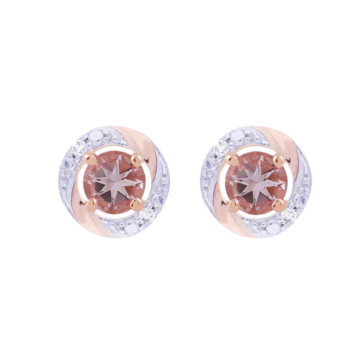 Orecchini a bottone classici con morganite in oro rosa 375 con diamanti e orecchini con diamanti rotondi