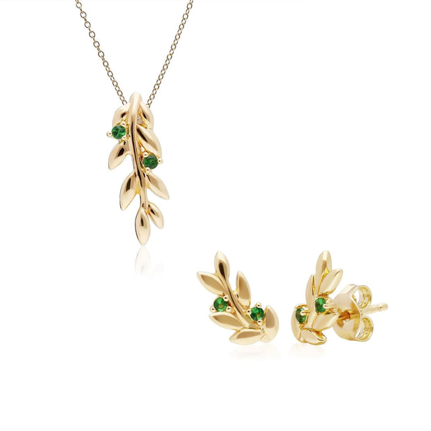 Orecchini a lobo e pendenti O Leaf Tsavorite in argento 925 placcato oro
