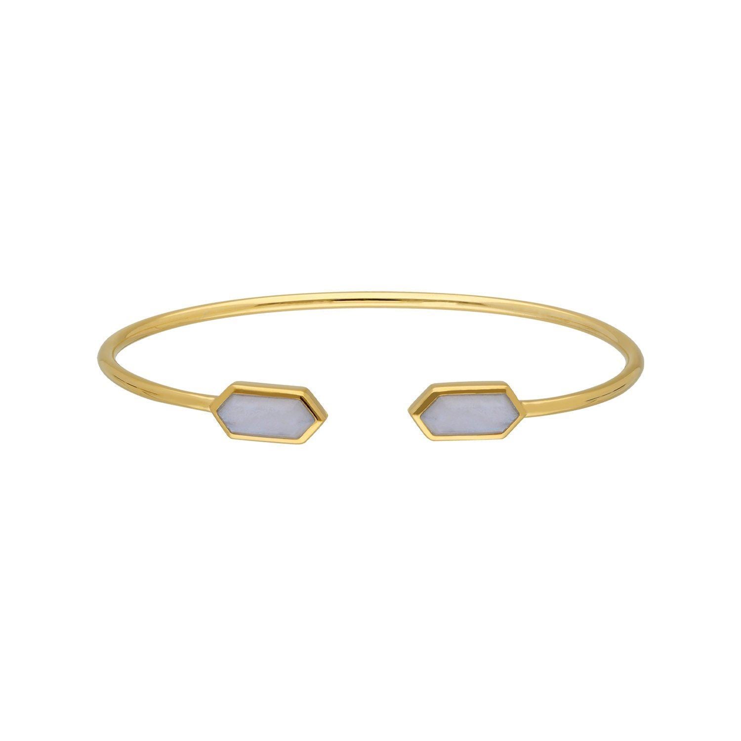 Geometric Blue Lace Agate Open Bangle in Gold Plated Sterling Silver