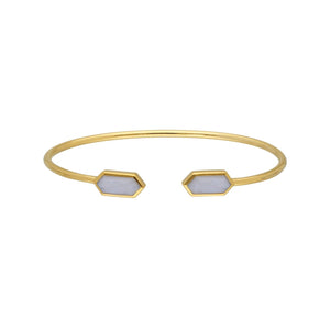 Geometric Blue Lace Agate Open Bangle in Gold Plated Sterling Silver