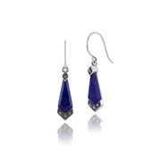 Orecchini pendenti in stile Art Déco Argento 925 con lapislazzuli cabochon, diamanti e marcasite
