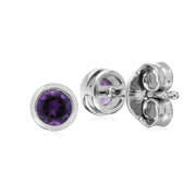 Orecchini con ametista rotondi semplici Chaton in argento sterling
