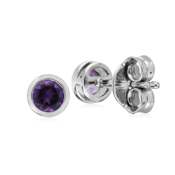 Orecchini con ametista rotondi semplici Chaton in argento sterling