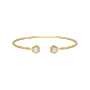 Geometric Hexagon Mother of Pearl Bangle in Gold Plated Sterling Silver