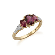 Anello con granato rodolite da 1,60 ct, oro giallo da 9 ct con diamanti - Gemondo