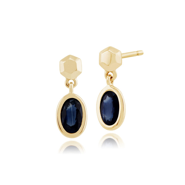 Orecchini pendenti classici con castone in oro giallo 375 con zaffiro