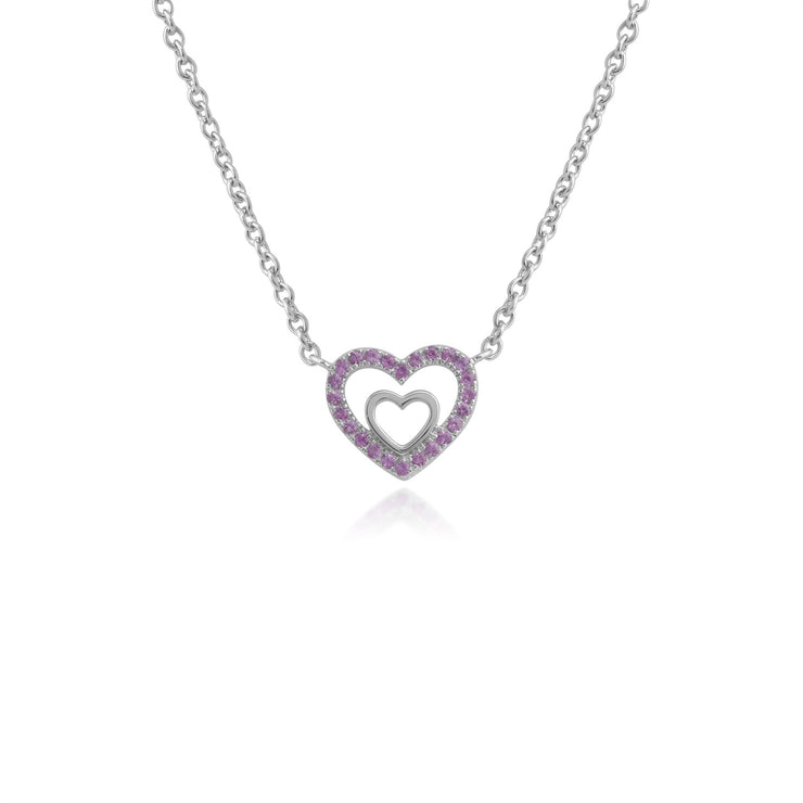 Collana con zaffiro rosa, PENDENTE CUORE CON ZAFFIRO rosa in argento sterling su catena da 45 cm