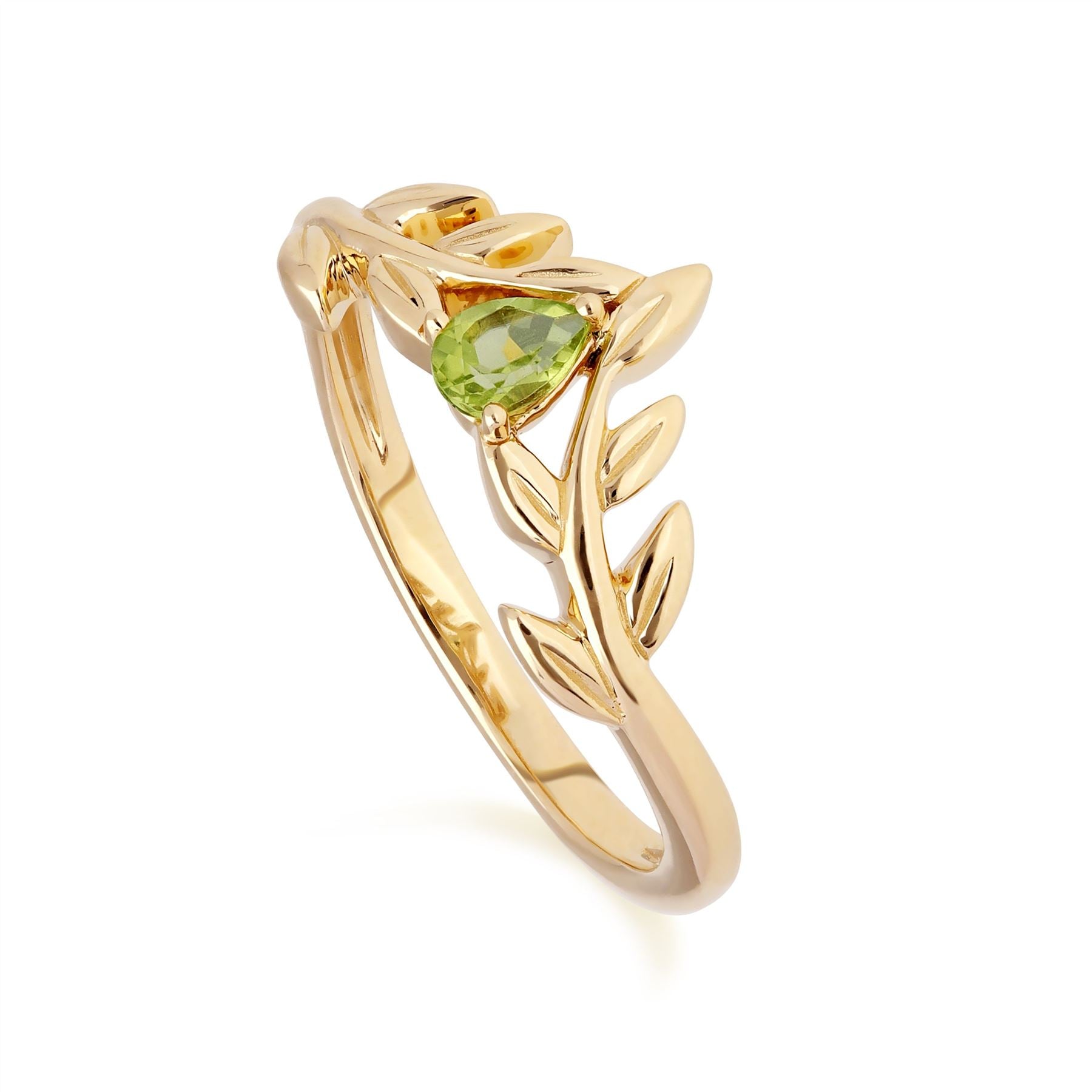 9ct Yellow Gold O Leaf Peridot Wishbone Ring