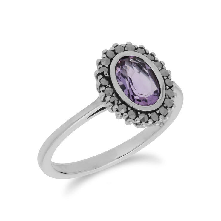 Anello Gemondo con ametista, anello in argento sterling con ametista e marcasite - Ametista