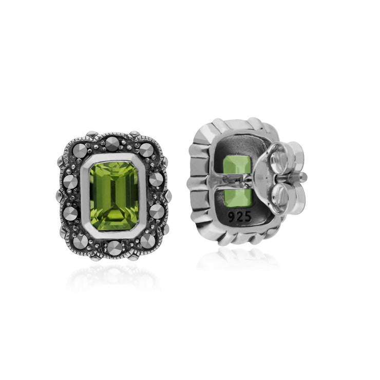 Orecchini di peridoto, orecchini in stile Liberty con peridoto e marcasite in argento sterling