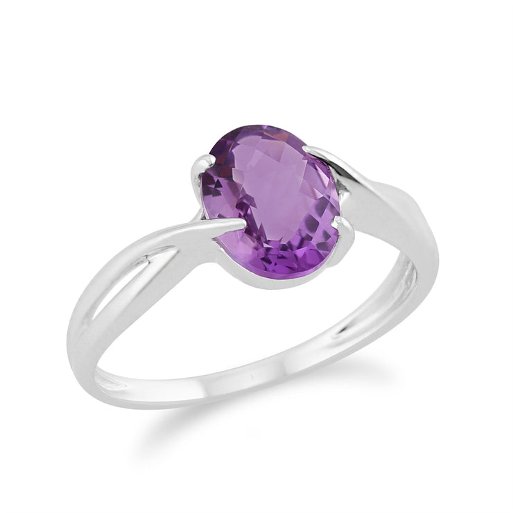 Anello stile solitario classico Oro bianco 375 Ametista