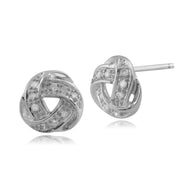 Orecchini classici con nodo d'amore e diamante in oro bianco 375 