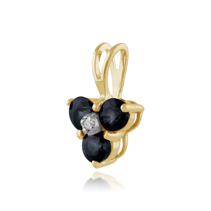 Ciondolo floreale in oro giallo 375 con zaffiro rotondo e diamante