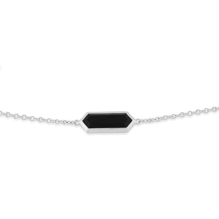 Bracciale geometrico in argento 925 con prisma esagonale in onice nero