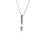 Collana a barra in stile Art Déco in argento 925 con quarzo marquise verde e marcasite