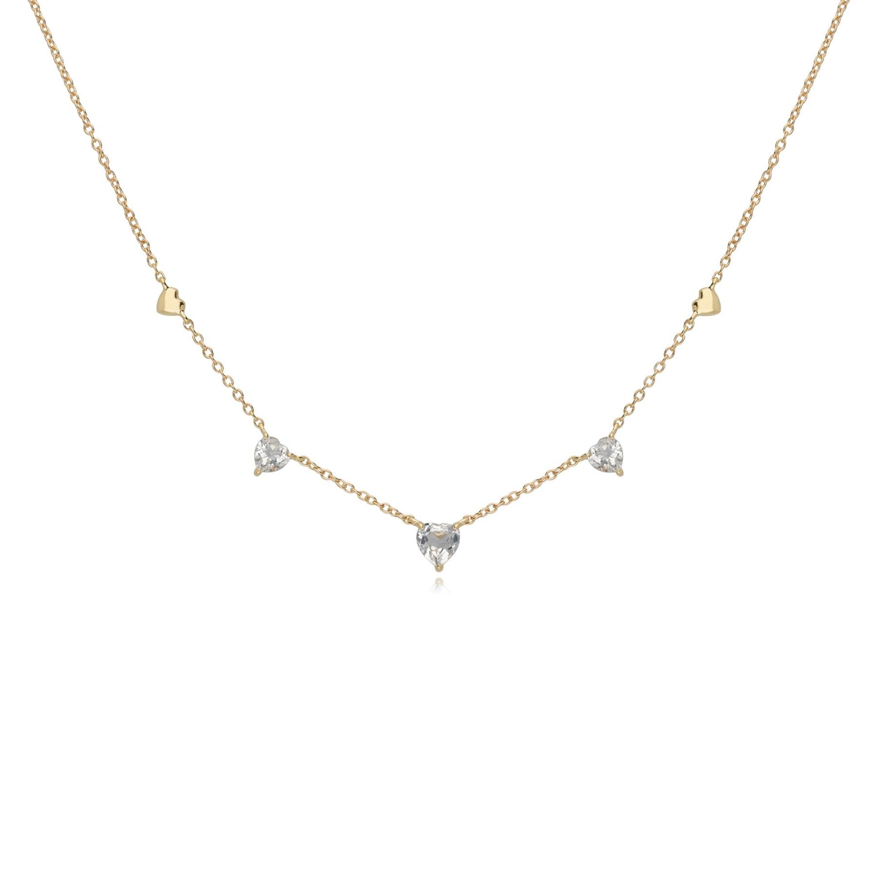 White Topaz Love Heart Necklace in 9ct Yellow Gold