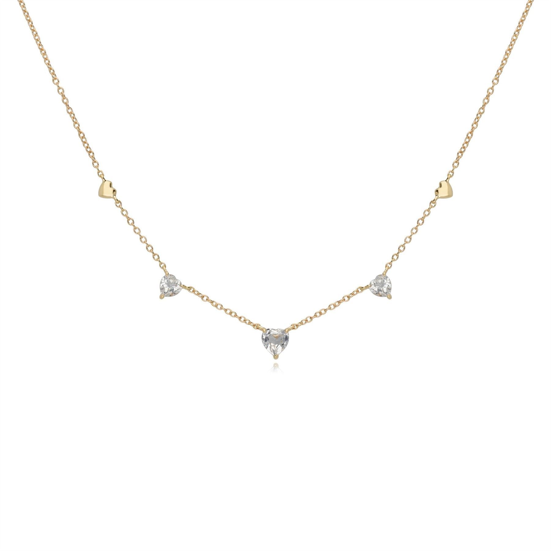 White Topaz Love Heart Necklace in 9ct Yellow Gold