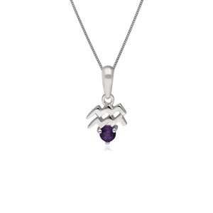 Amethyst Aquarius Zodiac Necklace in 9ct White Gold