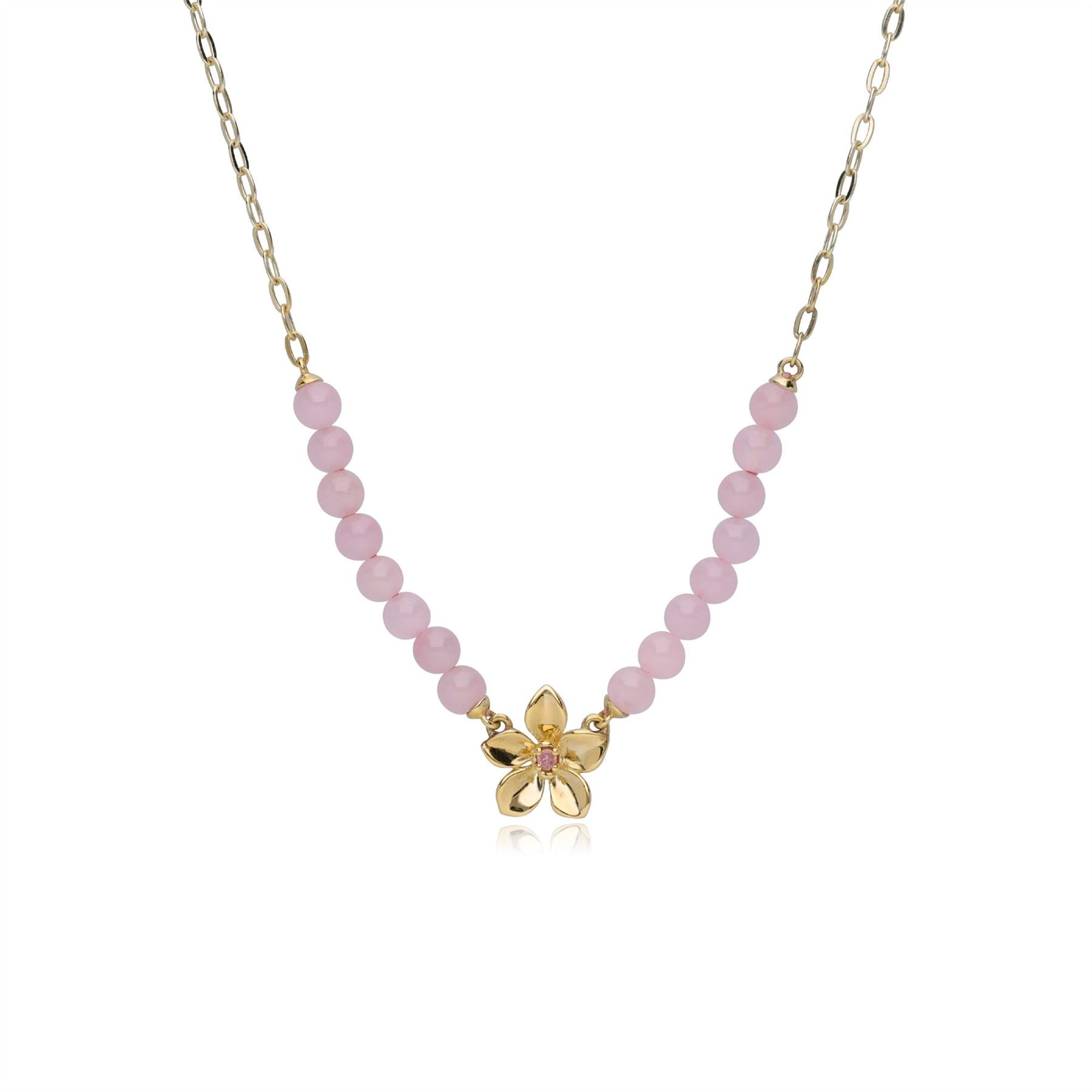 ECFEW™ 'The Creator' Collana con perline floreali in giadeite rosa tinta e tormalina rosa