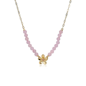 ECFEW™ 'The Creator' Collana con perline floreali in giadeite rosa tinta e tormalina rosa
