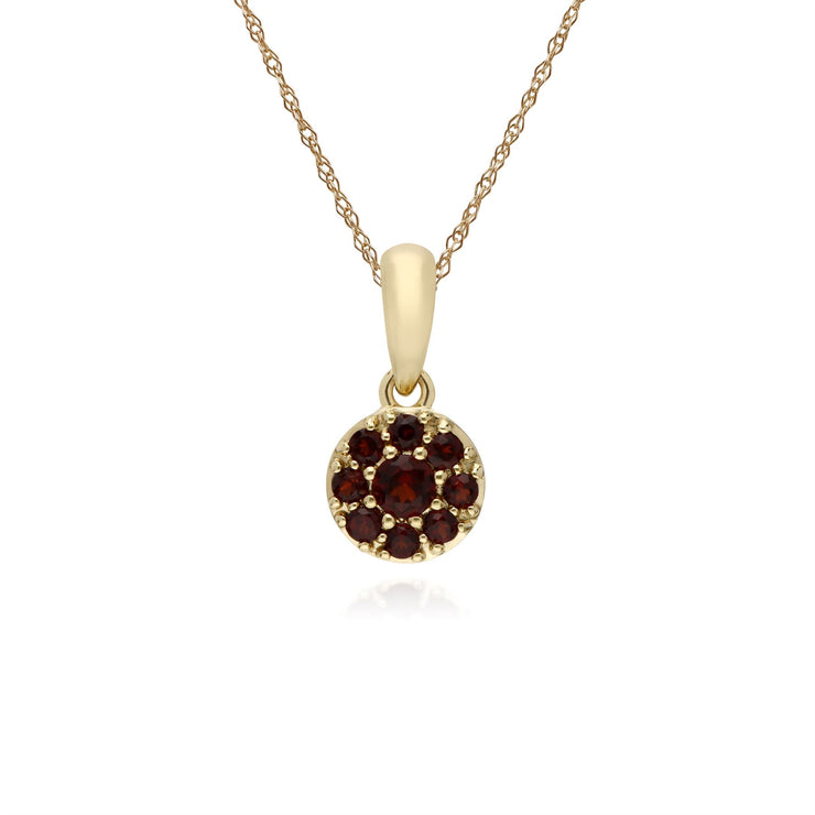 Collana pendente con granato montatura rotonda in oro giallo da 9 ct su catena da 45 cm