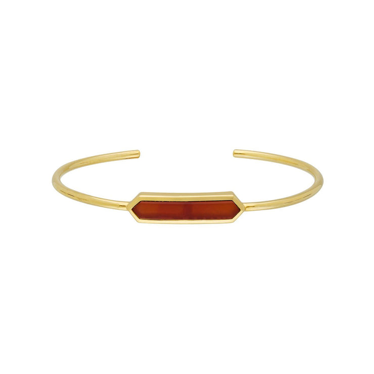 Bracciale rigido geometrico in argento 925 placcato oro con prisma cornaliano tinta rossa