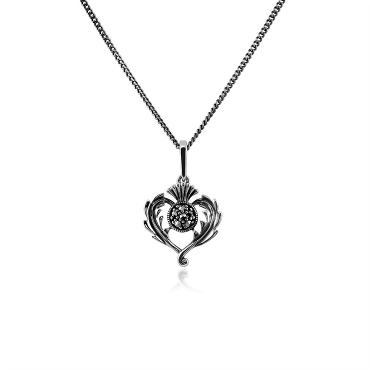 Ciondolo Cardo Stile Art Nouveau Argento 925 Marcasite Rotondo