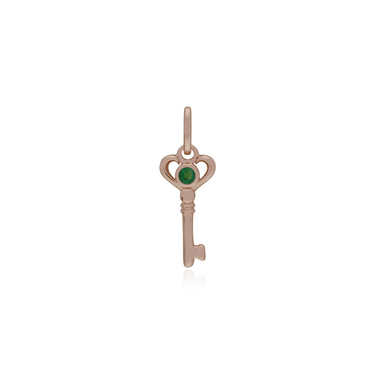 Ciondolo classico con lucchetto a cuore intrecciato in argento 925 placcato in oro rosa e ciondoli con chiave in smeraldo