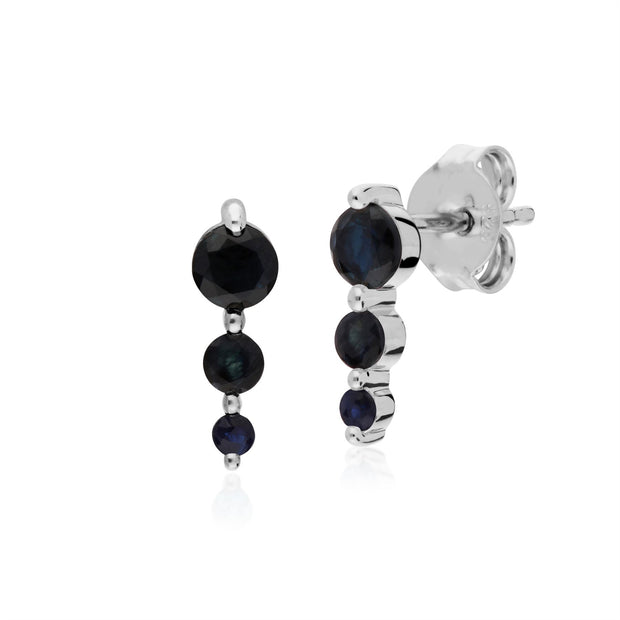 Orecchini e bracciale classici in argento 925 con tre pietre di zaffiro