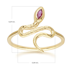 ECFEW™ Anello Serpente a Spirale Rubini in Oro Giallo da 9 Ct
