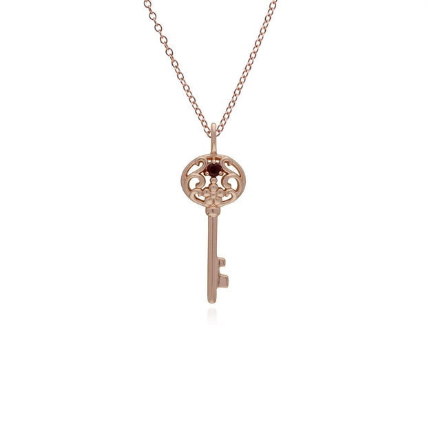 Ciondolo classico con lucchetto a cuore in argento 925 placcato oro rosa e grandi ciondoli con chiave in granato