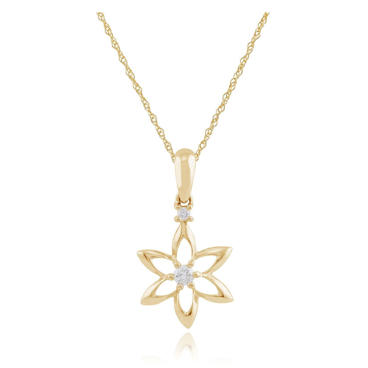 Ciondolo floreale in oro giallo 375 con diamante incastonato