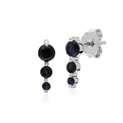 Orecchini sfumati rotondi in argento sterling con tre pietre di zaffiro