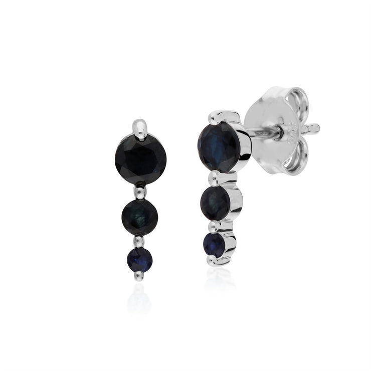 Orecchini sfumati rotondi in argento sterling con tre pietre di zaffiro