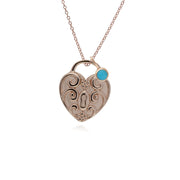Ciondolo classico con lucchetto a cuore intrecciato in argento 925 placcato oro rosa e ciondoli turchesi