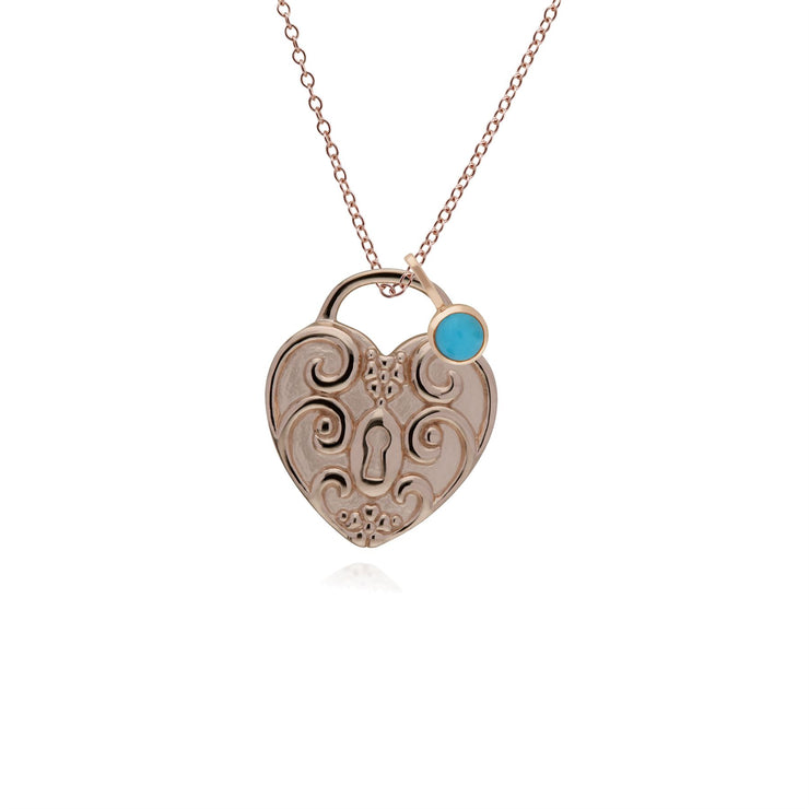 Ciondolo classico con lucchetto a cuore intrecciato in argento 925 placcato oro rosa e ciondoli turchesi