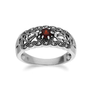 Anello Gemondo granato e marcasite  in argento sterling semplice in stile Art Nouveau 