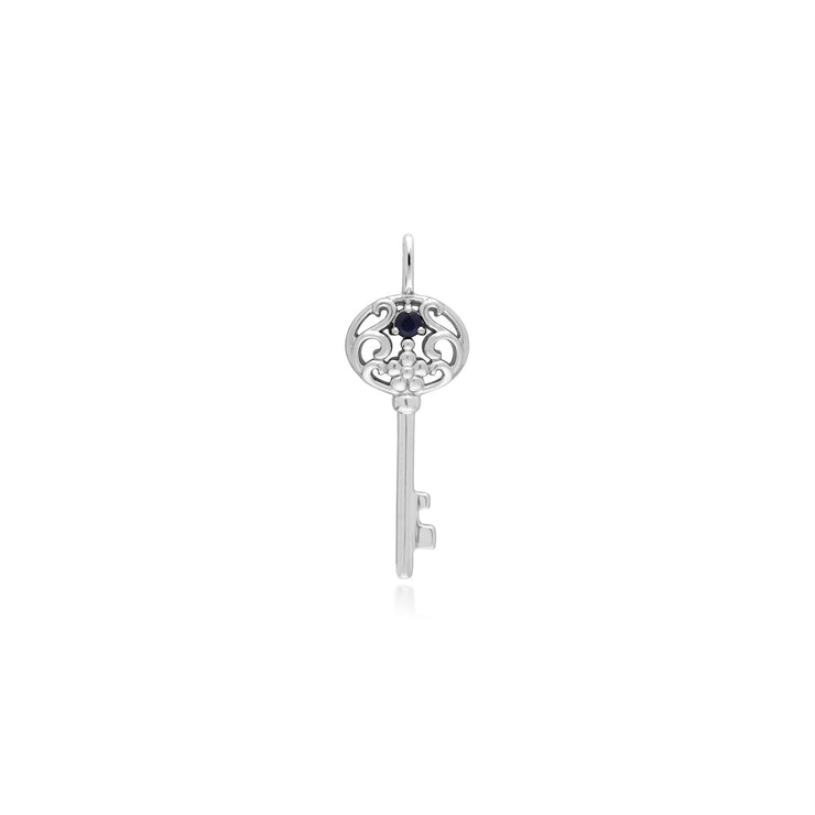 Ciondolo classico con lucchetto a cuore intrecciato in argento 925 e grandi ciondoli con chiave in zaffiro