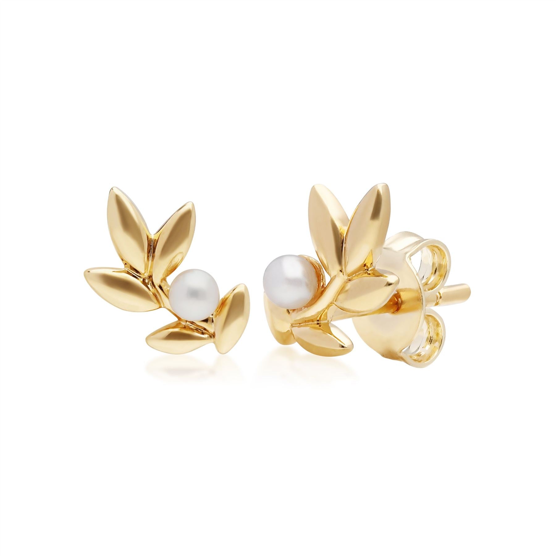 O Leaf Pearl Stud Earrings