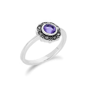 Anello Gemondo con ametista Anello floreale in argento sterling, ametista e marcasite Art Nouveau - Ametista